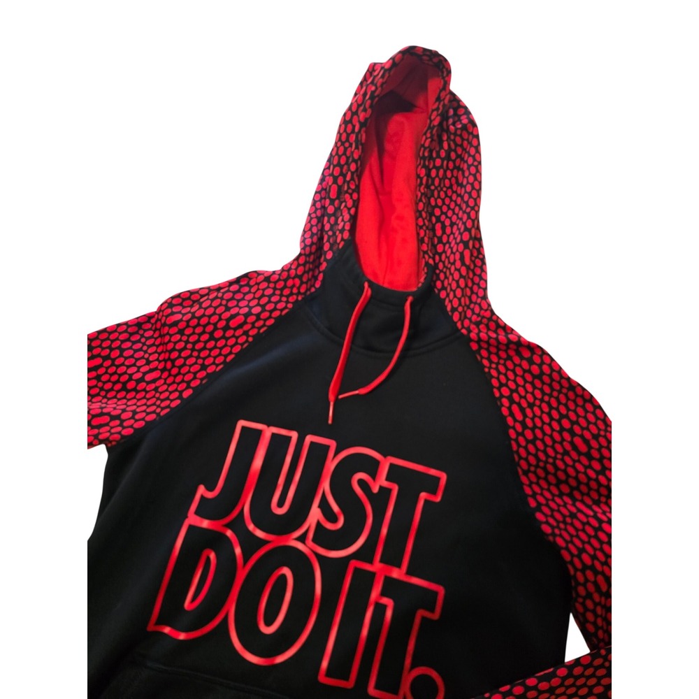 Nike Therma-FIT Just Do It Hoodie Womens XS Black Red Dotted Raglan Pullover EUC
